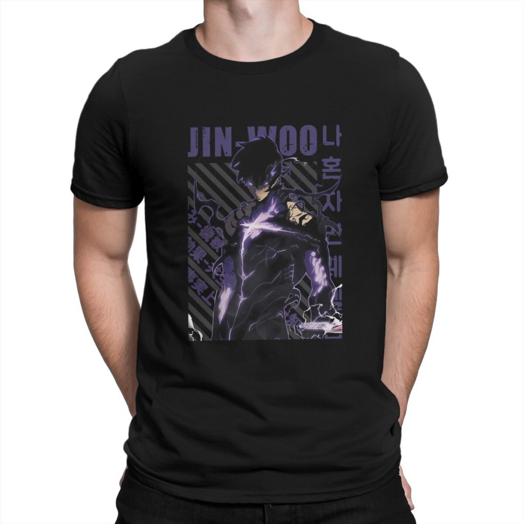 Jin Woo Sung T Shirt for Men Amazing T Shirt Crewneck Solo Leveling Anime Tees Short - Solo Leveling Merch